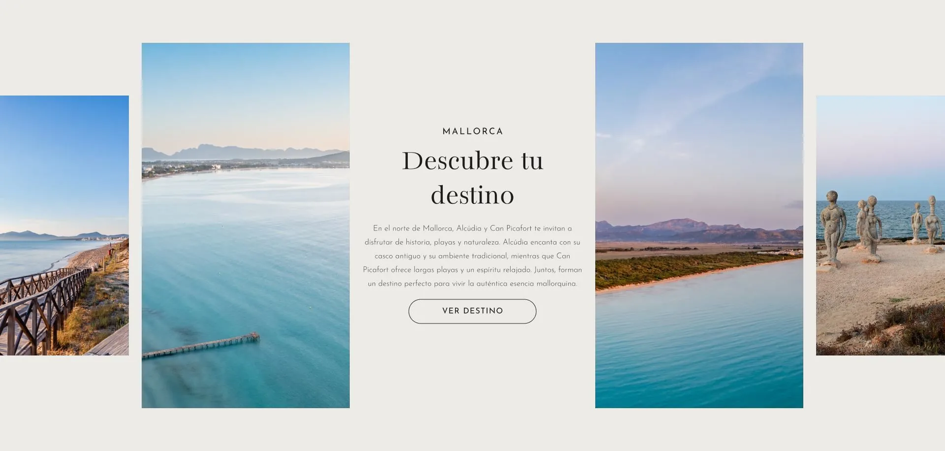 Componente de la web de Magic Hotels: bloque «Descubre tu destino» con fotografías de Mallorca